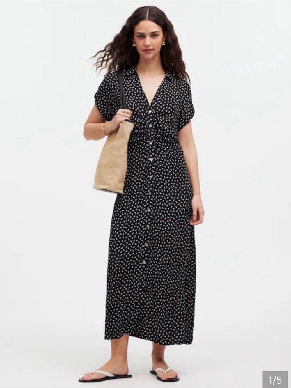 Black Printed Button-Front Maxi Dress